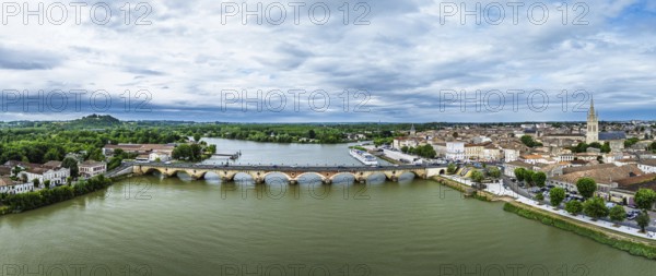 Panorama of Libourne from a drone, Gironde, Nouvelle-Aquitaine, Saint-Emilion and Pomerol,