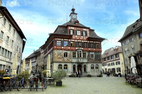 Town Hall Square, Rathausplatz and Town Hall, Stein am Rhein, Canton of Schaffhausen, Switzerland