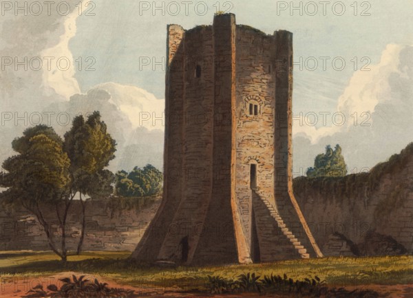 Watchtower of Conisbrough Castle, medieval fortress in Conisbrough, South Yorkshire, England,