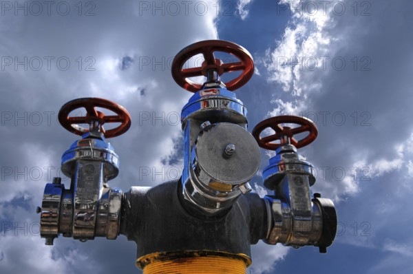 Water hydrant, cloudy sky, Blairstown, New Jersey, USA