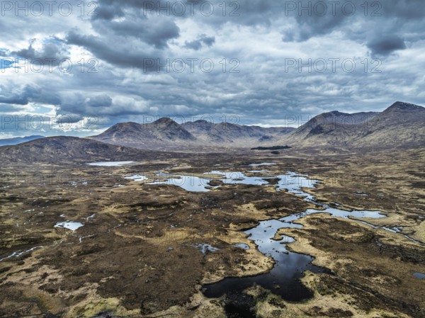 Rannoch Moor from a drone over Loch Ba and Loch of the Armpit, A82 Highland Way, Argyll and Bute,