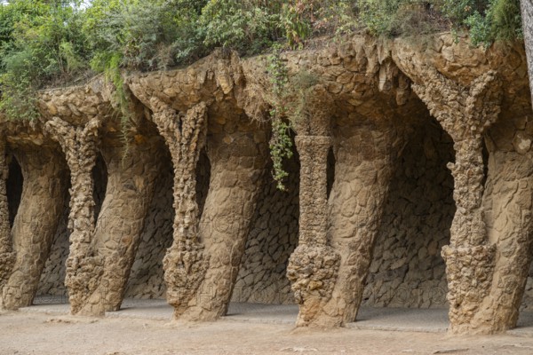 Colonnaded footpath, Park Gueell, Antonio Gaudi architect, Unesco World Heritage Site, Gracia