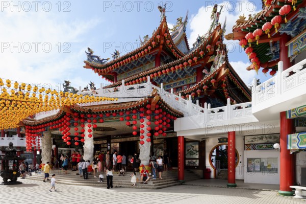 Thean Hou Temple to the Goddess Mazu with red and yellow chinese lanterns, Kuala Lumpur, Malaysia,
