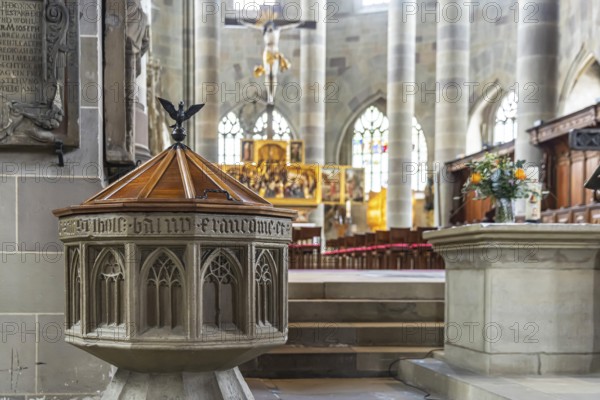 Baptismal font. Protestant parish church of St Michael. As Johannes Brenz's place of work, it was