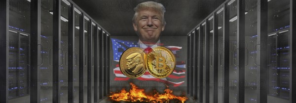 Symbolic image, Trump-Bitcoin, questionable speculative profits for himself, stock market prices,