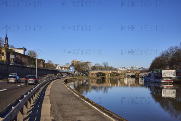 River Saar, footpath and cycle path, riverbank, general architecture, reflections on the water