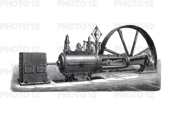 Steam engine, Sulzer machine, Historical, digitally enhanced reproduction of a 19th century