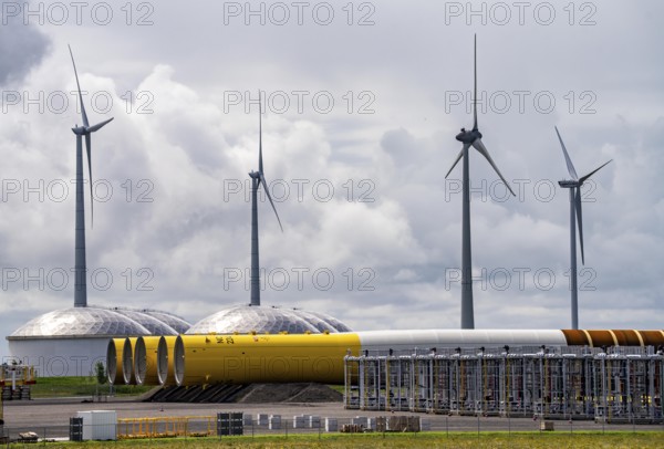 The seaport of Eemshaven, Julianahaven Basin, where the foundation structures, monopiles, for