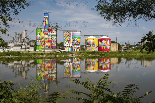 Saginaw, Michigan - The Shine Bright mural on abandoned grain elevators. The mural was created when