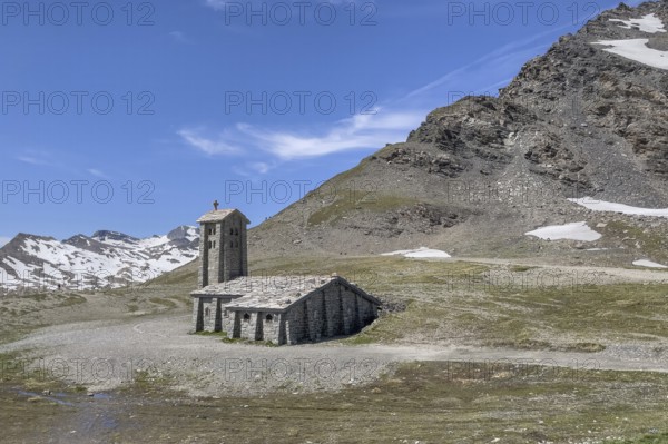 Chapel Chapelle Notre-Dame-de-Toute-Prudence next to pass road alpine road mountain road highest