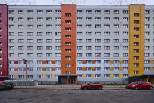 High-rise buildings, residential buildings, residential silos, facade, window, car park with