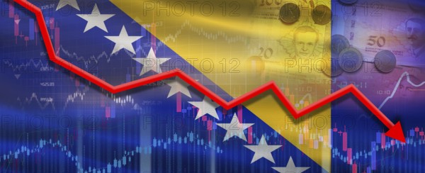 Bosnia financial crisis on economic graph. Financial fall of Bosnia on economy market