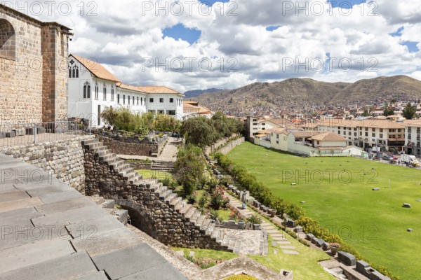 Courtyard, garden, monastery of Santo Domingo and church built on the Golden Temple of Coricancha