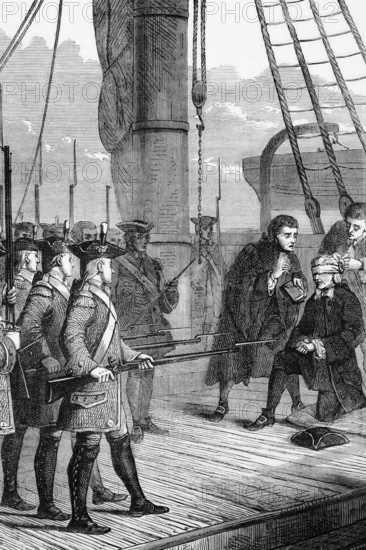 The execution of Admiral John Byng in March 1757. He was best known for the loss of Minorca in 1756