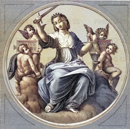 Justice, symbolic representation in the Vatican, after a painting by Raphael, Rome, Italy
