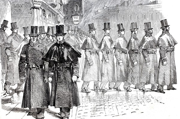 The policemen of London in 1875, England, digitally enhanced reproduction from a 19th century