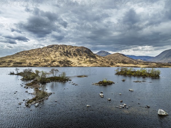 Rannoch Moor from a drone over Loch Ba and Loch of the Armpit, A82 Highland Way, Argyll and Bute,