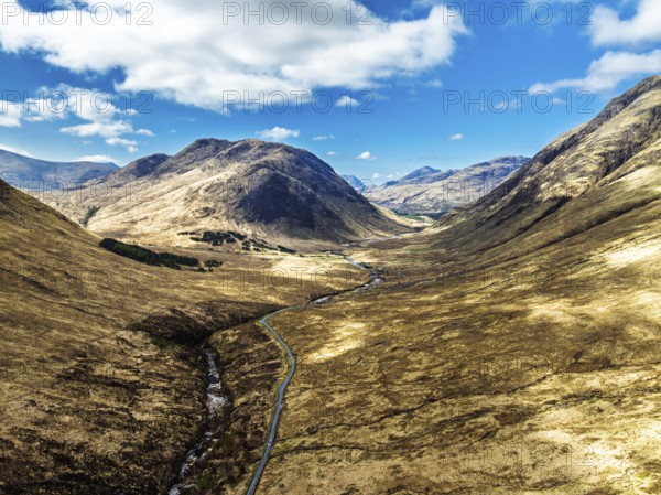 Mountains and Moors over Glen Etive Valley from a drone, Buachaille Etive Mòr, The Buachaille,