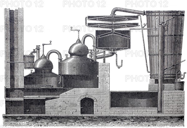 Alcohol production, distillation apparatus by Johann Heinrich Leberecht Pistorius, Pistorius
