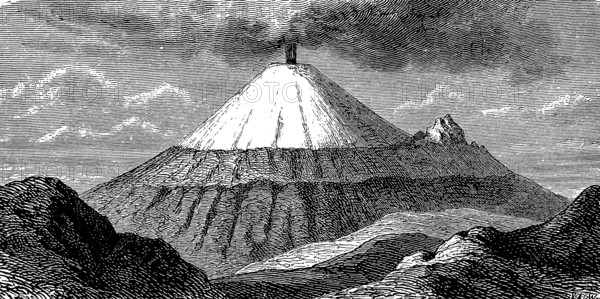 Smoking active volcano Cotopaxi in the national park of the same name, Andes Mountains, Saint