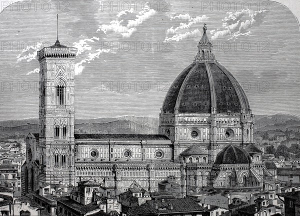 View of Florence Cathedral around 1800, Tuscany, Italy, Historical, digitally restored reproduction