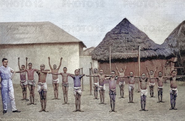 German gymnastics lessons for the natives of Togo, Africa, Togoland was a German protectorate in