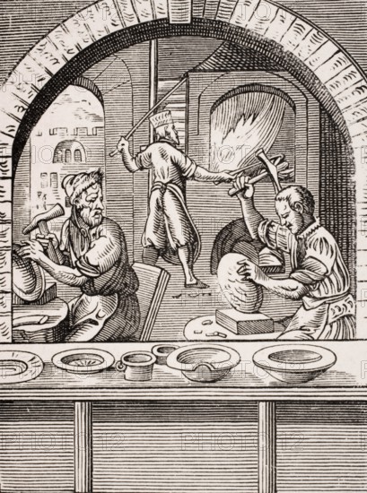 Cymbal maker. Reproduction of a woodcut from the 16th century by Jost Amman from the 19th century,