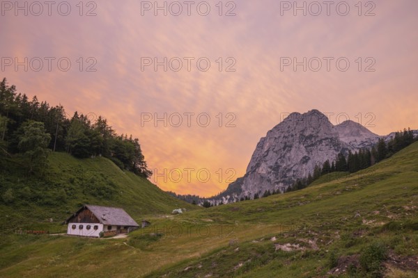 Magical sunset at the Halsalm above the Hintersee near Berchtesgaden