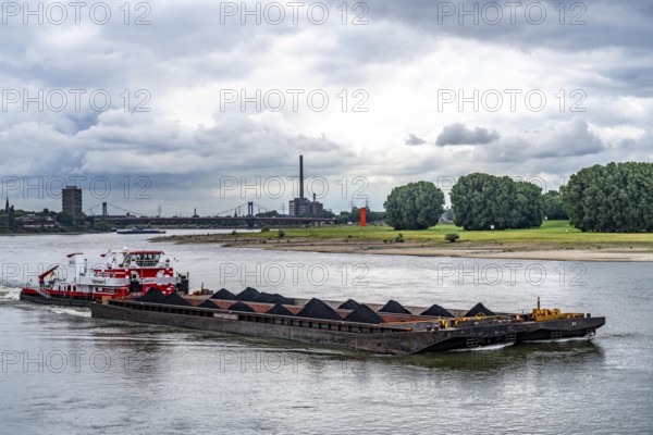 Cargo ship on the Rhine, push boat Herkules II, pushed convoy, with coal for the HKM coking plant