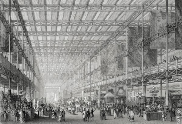Interior view of the Great Exhibition of the Works of Industry of All Nations in Hyde Park, London,