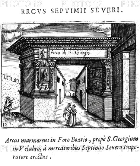 The Argentarian Arch, a monument at the Forum Boarium in Rome, erected in honour of the Emperor