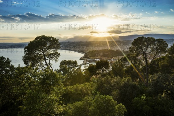 Panorama, Sunset, View from Mont Boron, Nice, Alpes Maritimes, Provence Alpes Cote d'Azur, French