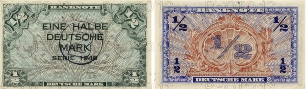 Banknote, banknote, 50 Pfennig note, half German Mark, 1948, Bank of German States, Germany,