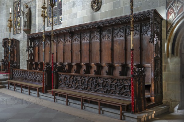 Choir stalls in Überlingen Minster, St Nicholas, built in 1350 and 1576 in the late Gothic style,