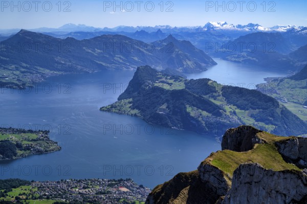 View from Pilatus Kulm mountain station to Stanser Horn, Alpnach, Lake Lucerne, Swiss mountain