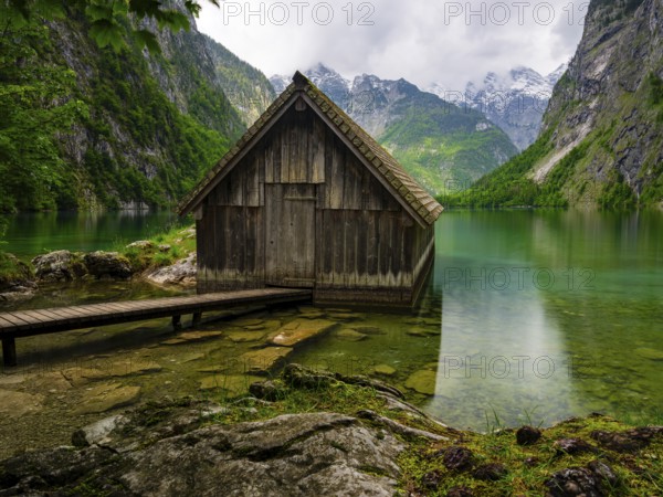 Boathouse at the Obersee near Königssee in the Berchtesgaden National Park, Schönau am Königssee,