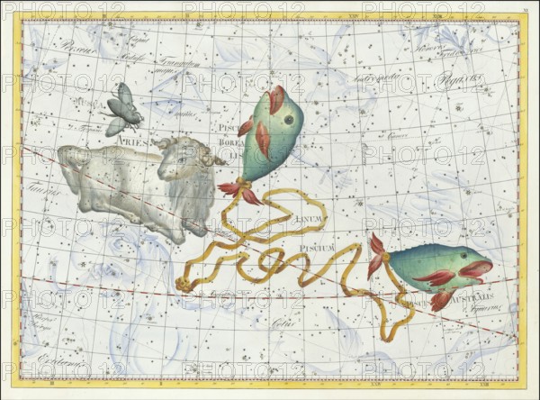 Zodiac sign, Aries, southern fish, Borealis, Linum piscium, star chart, universe, astrology,
