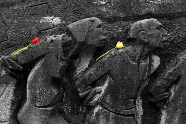 Bittermark memorial, memorial site, detail with tulips for the memorial service on Good Friday,