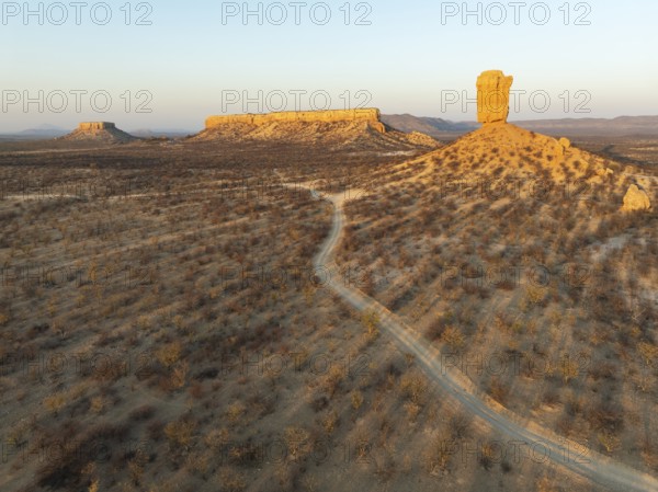 The Vingerklip (rock finger) and the Ugab Valley Terraces are surrounded by thornbush and mopane