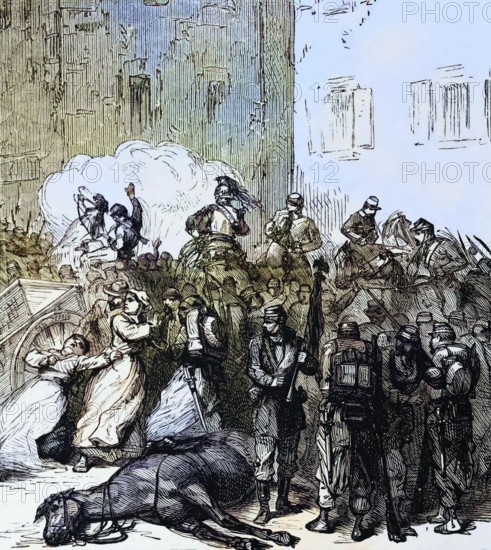 Victims of war, a street in a bombed city during the Franco-Prussian War from 1870 to 1871, digital