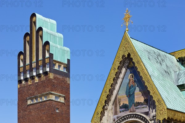 Wedding Tower and Russian Chapel, Mathildenhöhe, UNESCO World Heritage Site, Darmstadt, Hesse,