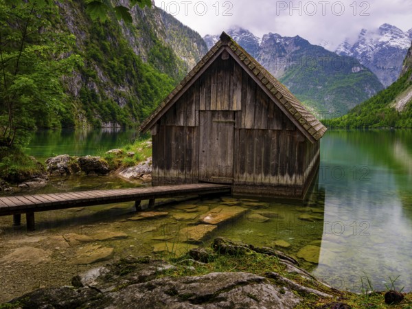 Boathouse at the Obersee near Königssee in the Berchtesgaden National Park, Schönau am Königssee,
