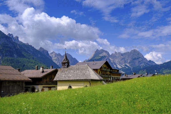 Chapel of the Virgin Mary in the hamlet of Kratten, Sappada, Plodn, Carnic Alps, Julian Friuli,