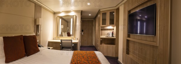 Internal Cabin stateroom on a luxury cruise ship located on the inside of the ship