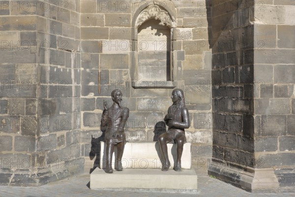 Sculpture Schütz-Novalis Bench by Steffen Ahrens and Grit Berkner 2022, composer Heinrich Schütz,