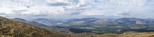 Panorama View from Nevis Range Mountains, Grampian Mountains, Fort William, Highland, Lochaber,