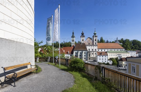 View from Lamberg Castle to the Bürgerspitalskirche and St Michael's Church, Steyr, Traunviertel,