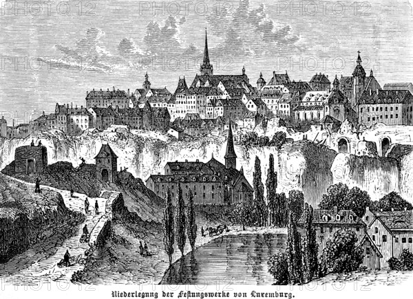 Cityscape of the old town of Luxembourg, laying down of the fortifications, loops of the fortress