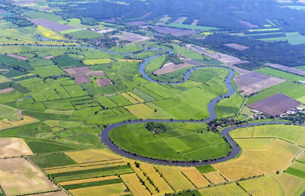 Nature reserve, Aller, Aller loop, river, river course, nature, water, aerial view, Rethem, Lower