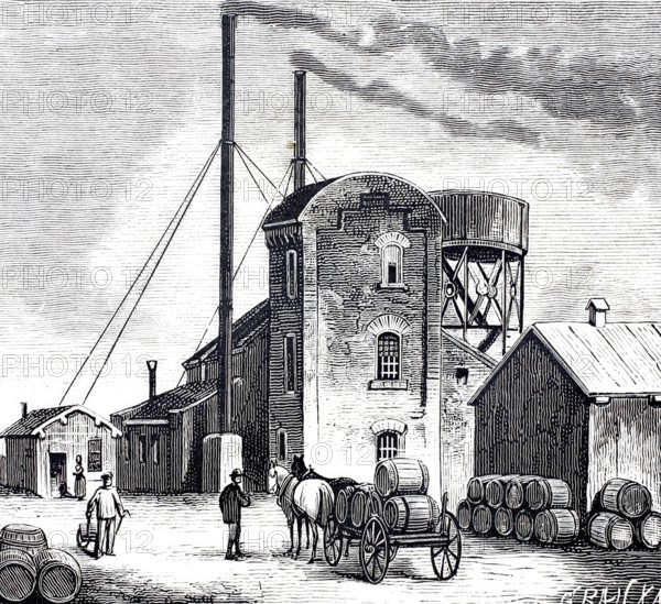 Petroleum wells in Oelheim, Ölheim, oil production, petroleum refinery, around 1882, district of